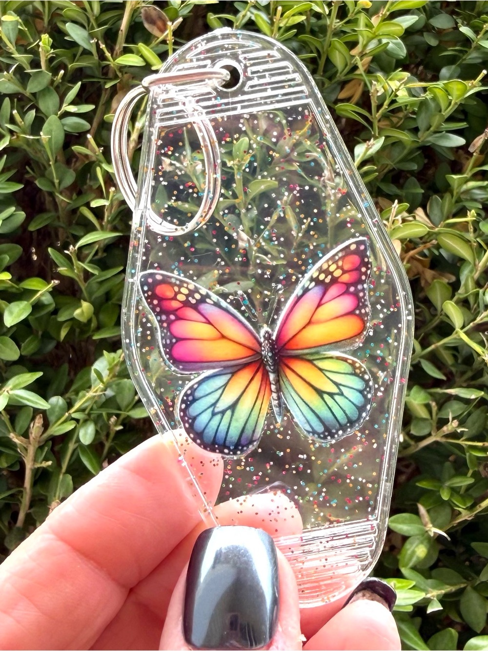 Vintage style motel key 3.5 inch colorful butterfly keychain gift idea
